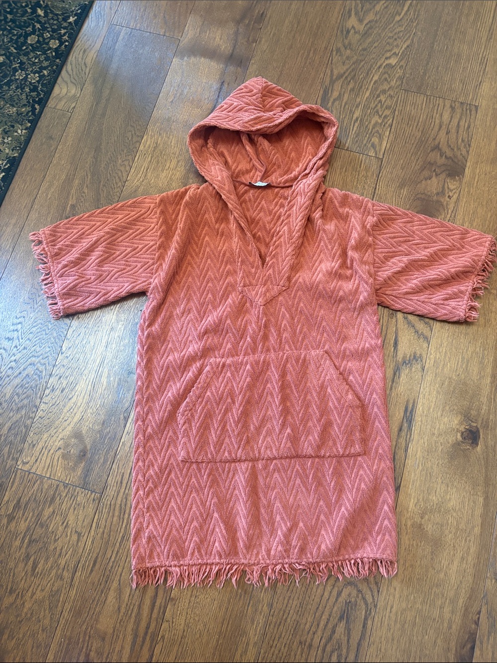 Hooded Terry Swim Coverup in Coral
